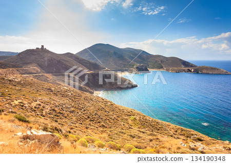 Greek coastline on Peloponnese, Mani Peninsula Greek coastline on Peloponnese, Mani Peninsula 134190348
