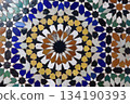 Moroccan Islamic mosaic tiles in Marrakesh, Morocco 134190393