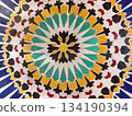 Moroccan Islamic mosaic tiles in Marrakesh, Morocco 134190394