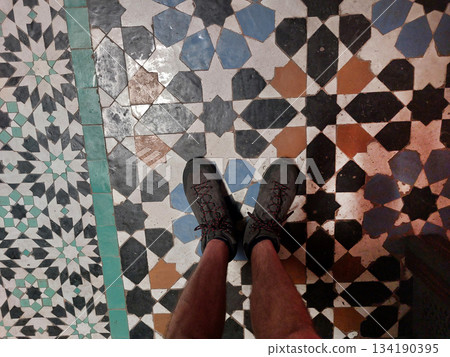 Moroccan Islamic mosaic tiles in Marrakesh, Morocco Moroccan Islamic mosaic tiles in Marrakesh, Morocco 134190395