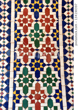 Moroccan Islamic mosaic tiles in Fes, Morocco Moroccan Islamic mosaic tiles in Fes, Morocco 134190397