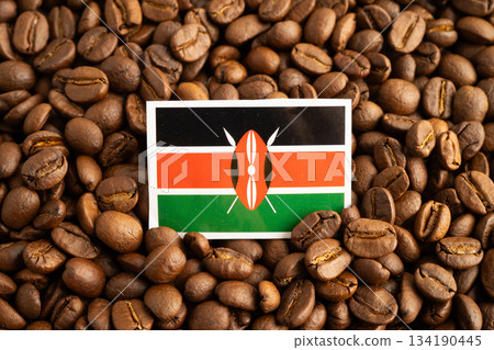 Kenya flag on coffee beans, shopping online for export or import food product. 134190445