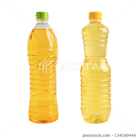 Vegetable oil in bottle isolated on white background. Vegetable oil in bottle isolated on white background. 134190449