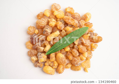 Frankincense or olibanum aromatic resin isolated on white background used in incense and perfumes. Frankincense or olibanum aromatic resin isolated on white background used in incense and perfumes. 134190460