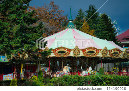 復古遊樂園裡的趣味旋轉木馬 復古遊樂園裡的趣味旋轉木馬 134190928