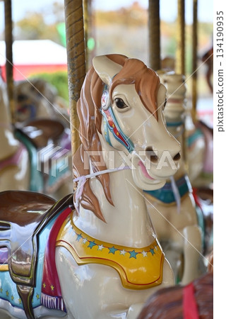 復古遊樂園裡的趣味旋轉木馬 134190935