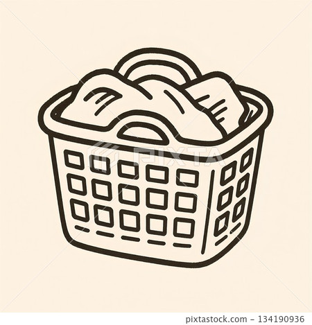 簡約設計的可愛洗衣籃插圖 134190936