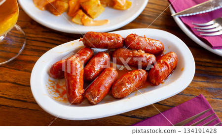 Spanish appetizer, mini chorizo de Navarra Spanish appetizer, mini chorizo de Navarra 134191428