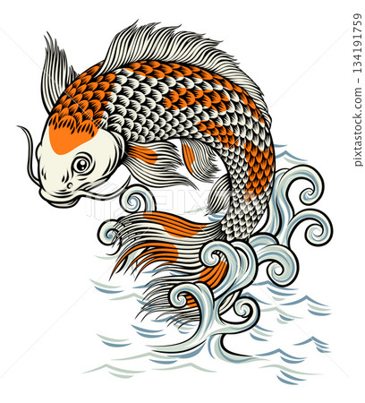 Koi Carp Fish Vintage Japanese Painting Style Art 134191759