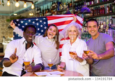 People different ages with USA flag are resting on the event People different ages with USA flag are resting on the event 134191784