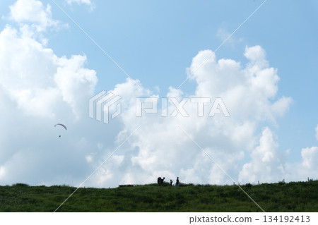 Blue sky, white clouds and family 134192413