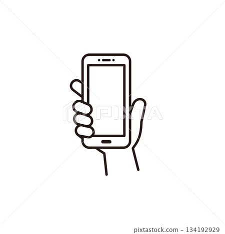 簡單的向量插圖，一隻手拿著智慧型手機，展示了螢幕表面。 134192929