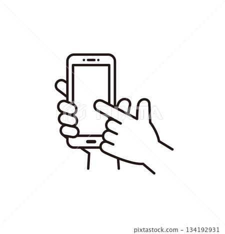 一隻手操作智慧型手機螢幕的簡單向量插圖 134192931