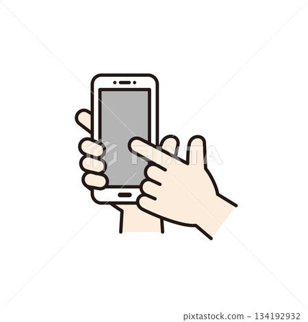 簡單的向量插圖，描繪了一隻手操作智慧型手機螢幕_表面_顏色 134192932