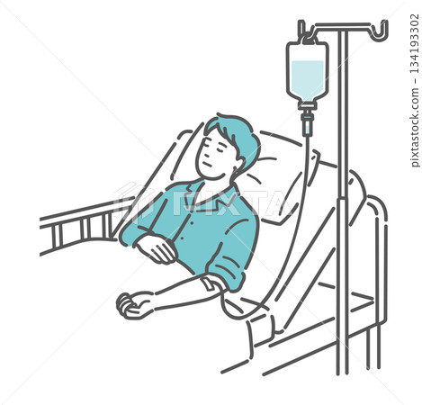 圖說：一名住院男性患者正在接受靜脈輸液（休息和治療） 134193302