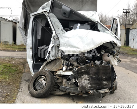 head-on car accident front view 134193337