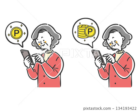 Senior woman doing point activities with smartphone Vector 134193422