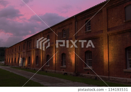 Red brick warehouse and sunset 134193531