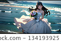Woman in a wedding dress at the beach 134193925
