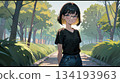 A woman with glasses looking back in the park 134193963