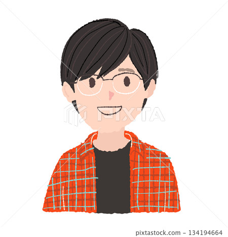 穿著格紋法蘭絨襯衫的雌雄同體人士 | 手繪插圖圖標 穿著格紋法蘭絨襯衫的雌雄同體人士 | 手繪插圖圖標 134194664