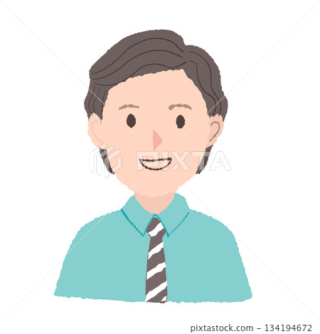 A smiling man with gray hair wearing a light blue shirt | Hand-drawn illustration icon 134194672