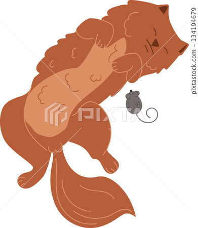 Sleeping orange cat with mouse 134194679