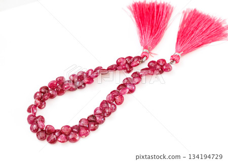 Natural ruby briolette cut beads / deep red natural gemstone material 134194729