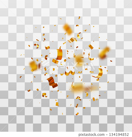 3D Falling gold confetti and streamer 134194852