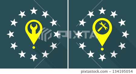 Repair Service Location Icons with Stars in Flat Style.eps 134195054