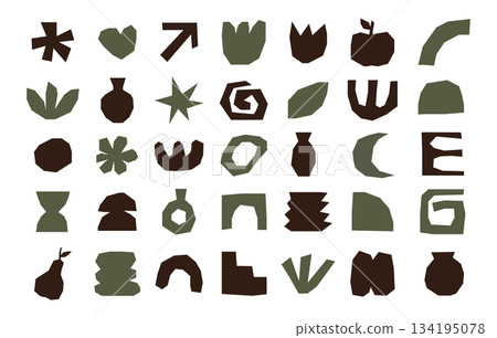 set of abstract irregular hand draw cut out elements, paper cut organic shapes collection	 134195078