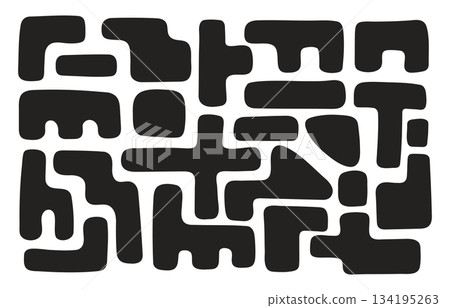 hand draw abstract shapes, geometric cut out elements with liquid line, dots pattern design for card, invitation, wallpaper, poster	 134195263