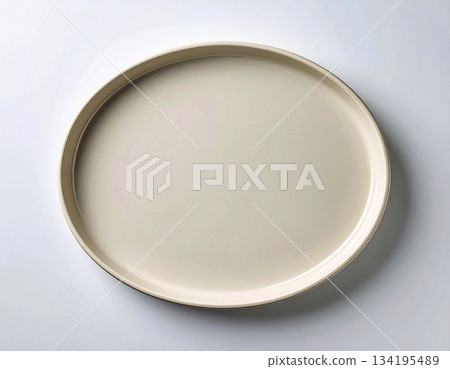 Kitchen decor. Ceramic tray isolated on white background. Serving plate. Classic beige design. Top view. Kitchen decor. Ceramic tray isolated on white background. Serving plate. Classic beige design. Top view. 134195489