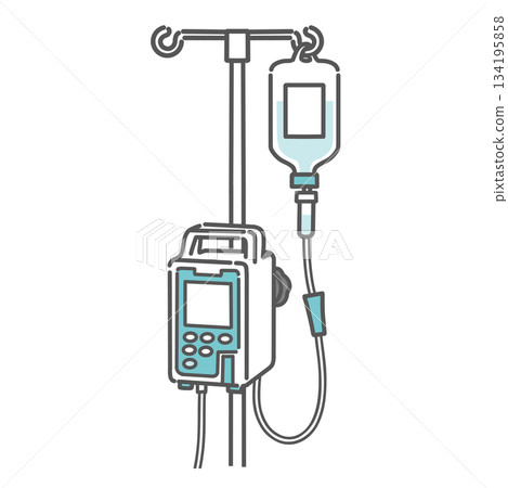 圖示為帶有輸液幫浦和輸液袋的輸液架 134195858