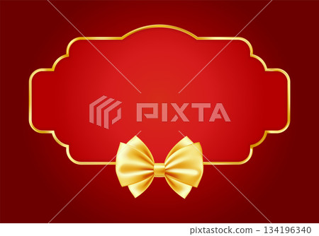 Red Gold Christmas card bg. Vintage luxury frame with border. 134196340