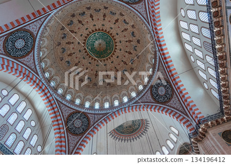 Interior of the New Mosque in Istanbul. Valide Sultan Mosque. Islamic architecture. Interior of the New Mosque in Istanbul. Valide Sultan Mosque. Islamic architecture. 134196412