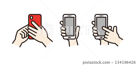Simple vector illustration icon set of hands holding and operating a smartphone_Color Simple vector illustration icon set of hands holding and operating a smartphone_Color 134196426