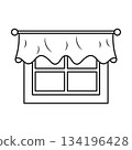 Window with Decorative Curtain Vector Home Interior Illustration. Perfect for home decor concepts, interior design visuals, childrens coloring pages, DIY projects, real estate materials. 134196428