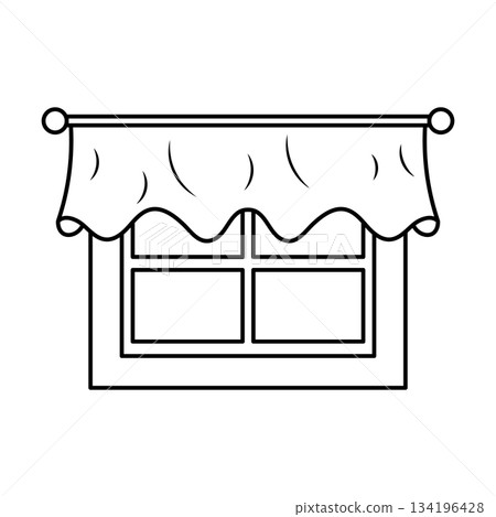 Window with Decorative Curtain Vector Home Interior Illustration. Perfect for home decor concepts, interior design visuals, childrens coloring pages, DIY projects, real estate materials. 134196428