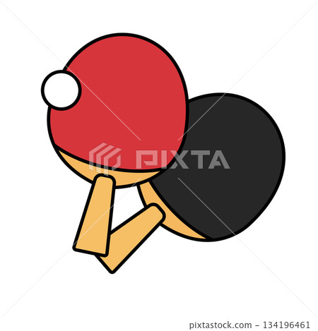 乒乓球拍和球的圖示。向量圖。 134196461