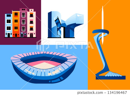 Spanish architecture - set of flat design style objects Spanish architecture - set of flat design style objects 134196467