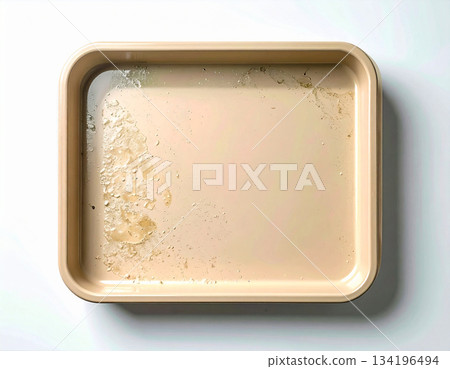 Kitchen still life. Ceramic tray isolated on white background. Serving plate. Classic beige design. Top view. Kitchen still life. Ceramic tray isolated on white background. Serving plate. Classic beige design. Top view. 134196494