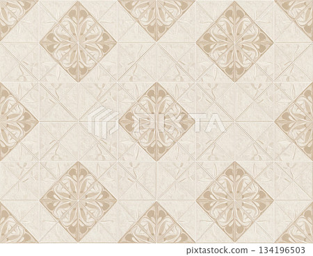 Textured wall. Ceramic tiles with geometric patterns. Material for interior in natural color. Texture of building materials. Design mockup and background. 134196503