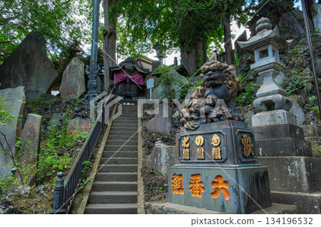千葉縣成田市成田山新勝寺內，通往古山不動尊的石階和守護獅像，構成了一幅古山不動尊像的宏偉畫卷。 134196532