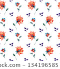 Floral pattern, watercolor seamless print in oriental style. Abstract bright flowers. 134196585