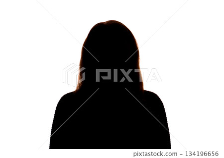 Silhouette of young woman facing camera on white background 134196656