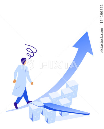 等距視角插圖，描繪了一位男醫師被一堆紙本醫療紀錄困擾的情景。 134196851