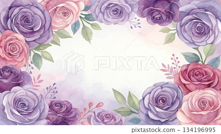 watercolor roses creating a square floral frame 134196995
