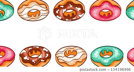 Donut frame sweet background. Doughnut Dessert Border in cartoon style. 134196996