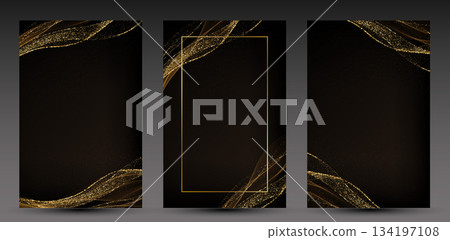 Abstract shiny gold wave Invitation Card Design. Vector illustration. Merry Christmas, Happy New Year, Birthday, Anniversary Background. BG for invitation and greeting card 134197108